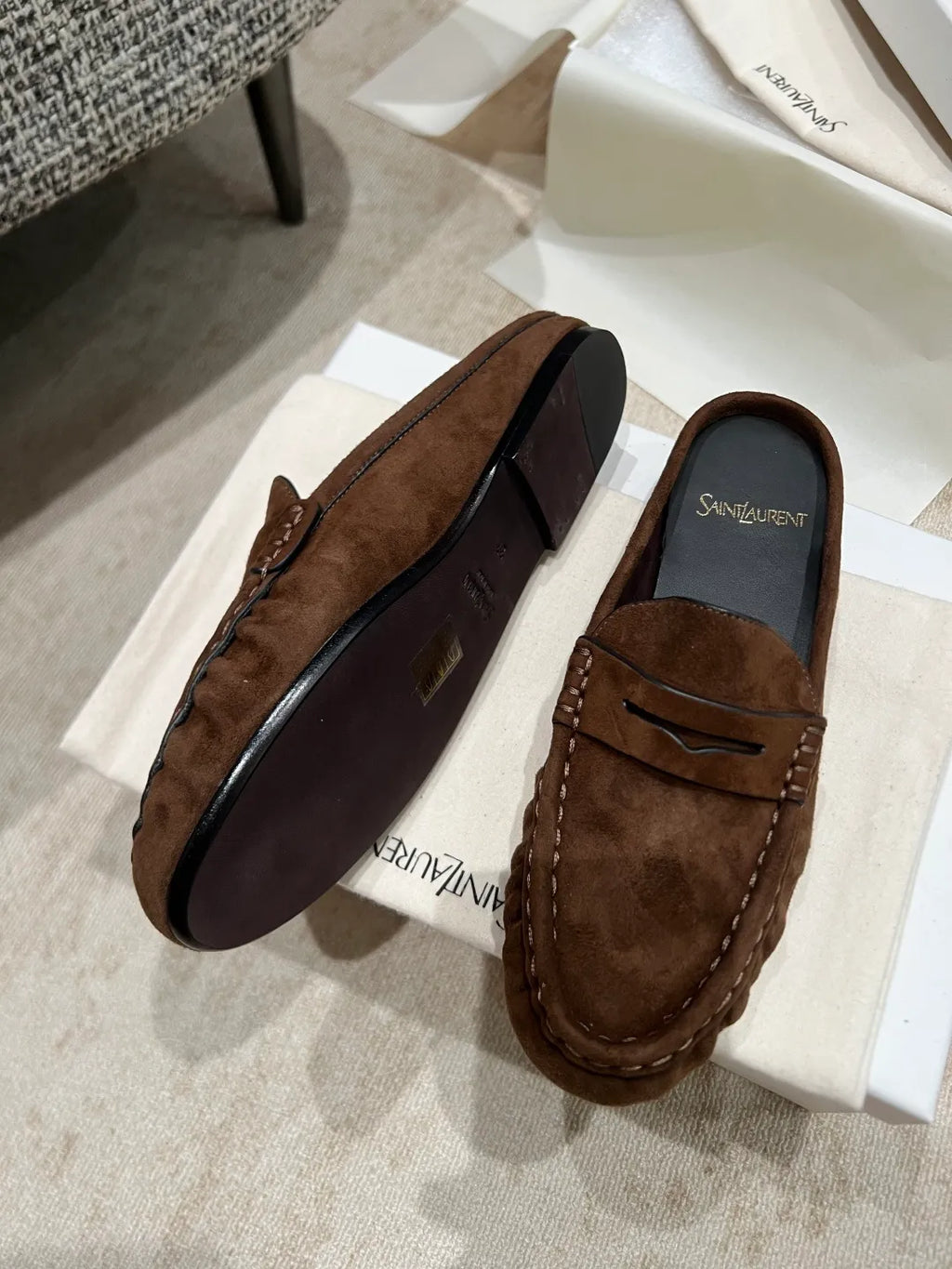 Saint Laurent Women's Pleated Suede Mules