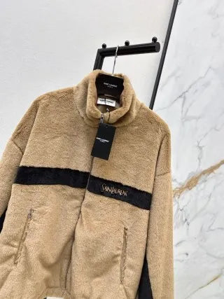 Saint Laurent Women's Striped Faux Fur Track Jacket 26SS 993900370