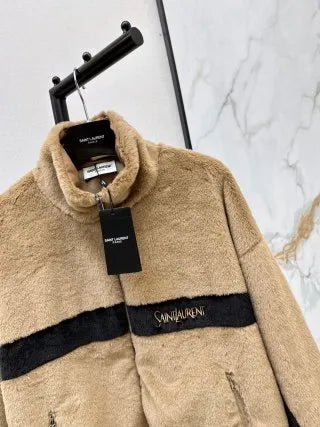 Saint Laurent Women's Striped Faux Fur Track Jacket 26SS 993900370