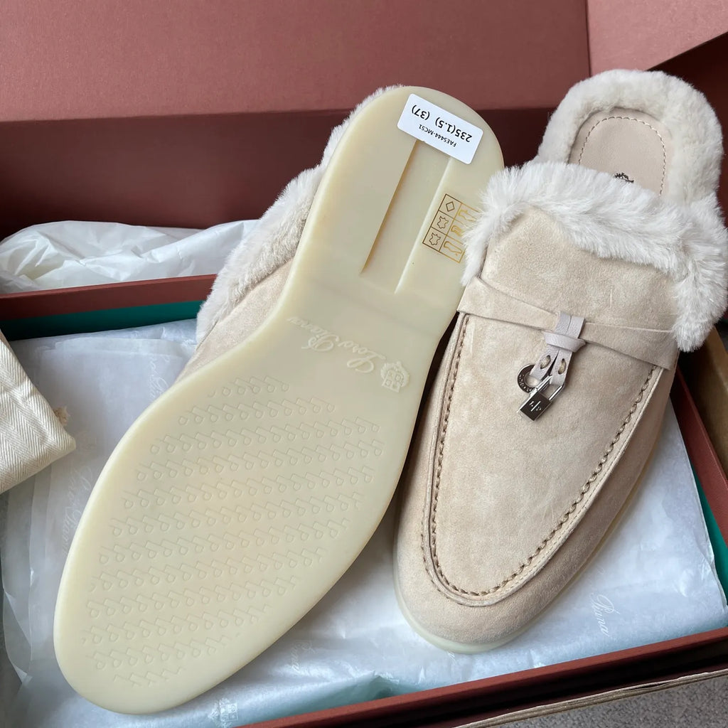 Suede Beaver Fur Slippers 281079
