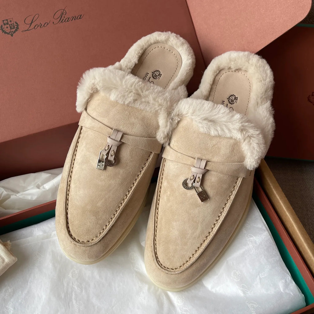 Suede Beaver Fur Slippers 281079
