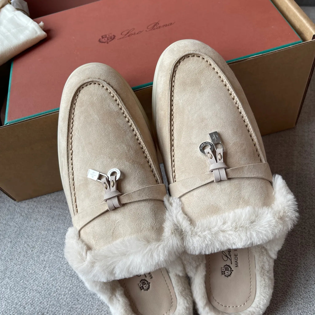 Suede Beaver Fur Slippers 281079