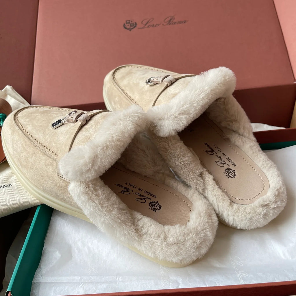 Suede Beaver Fur Slippers 281079