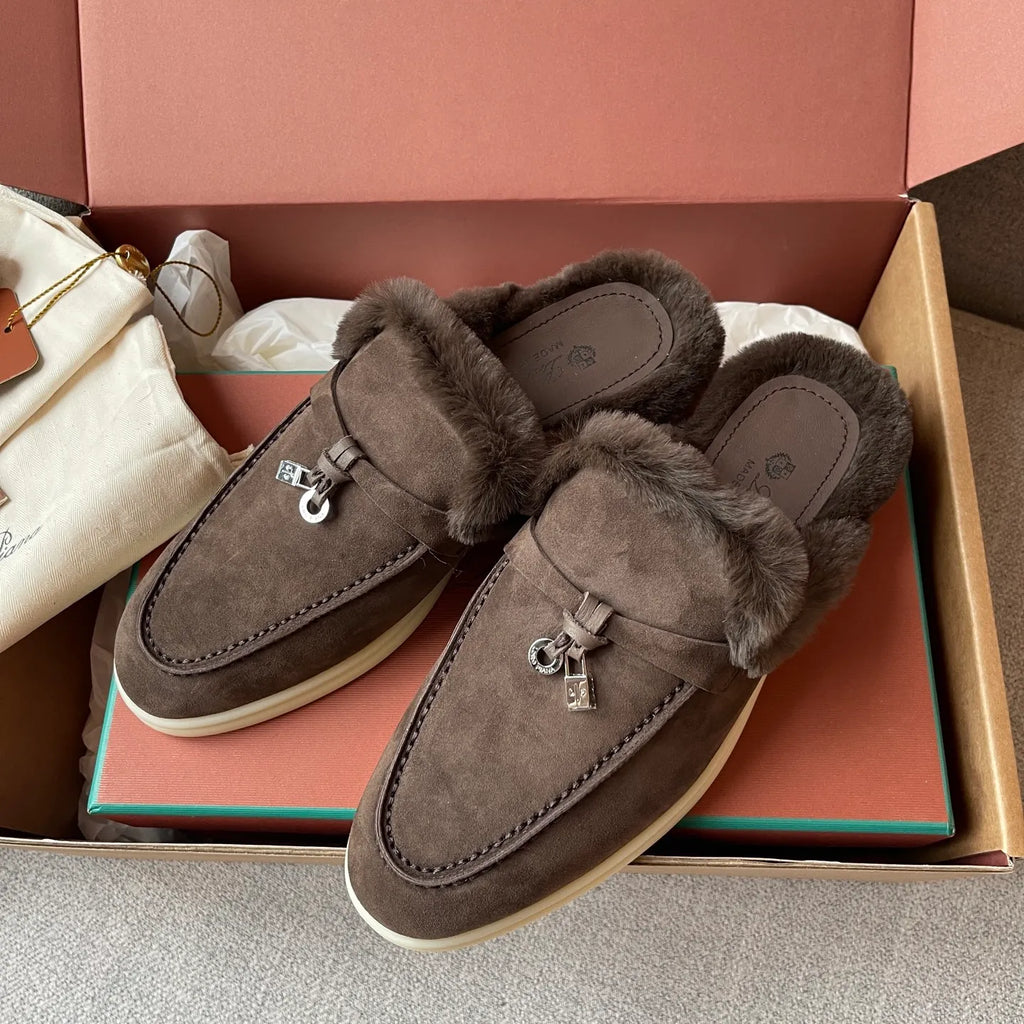 Suede Beaver Fur Slippers 281083