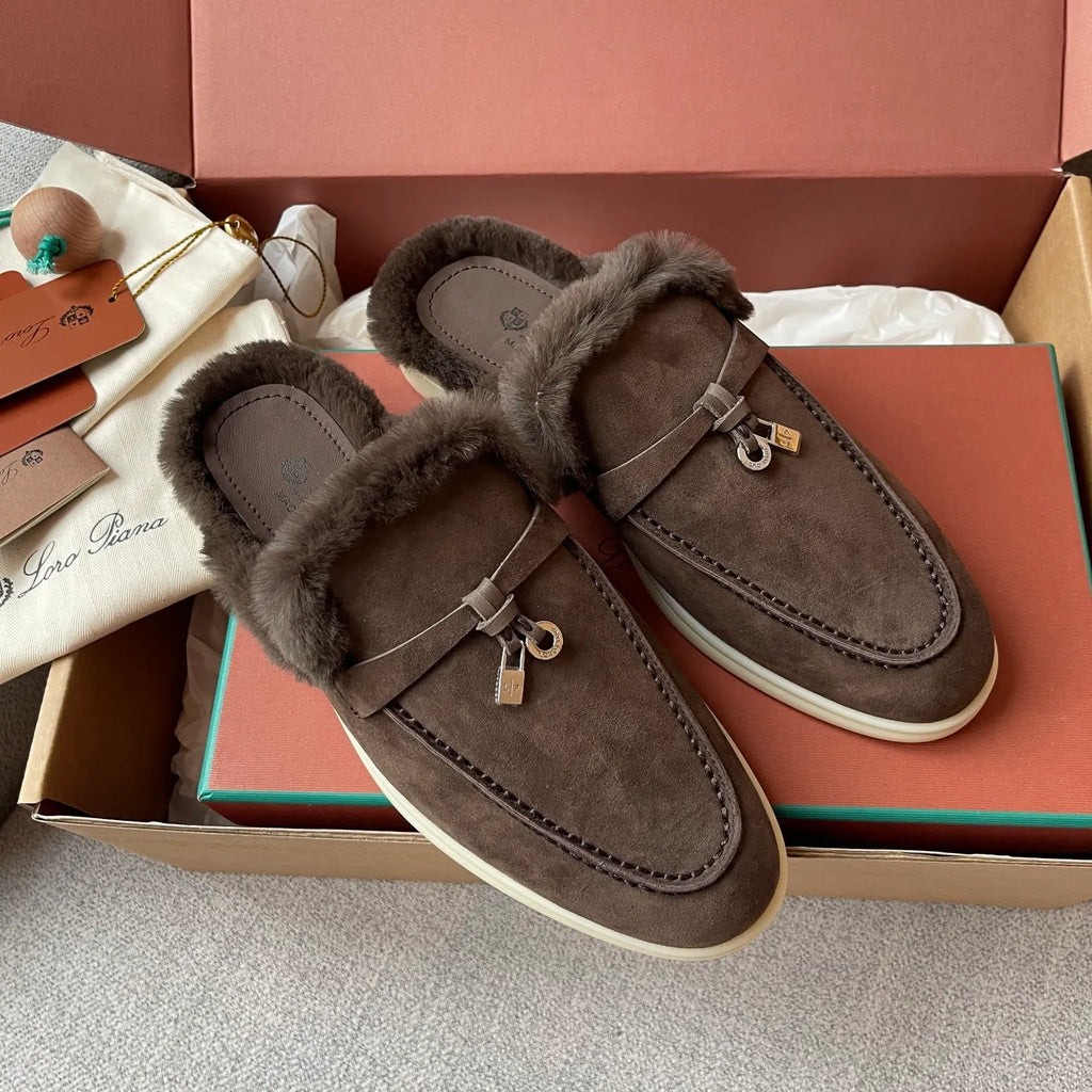 Suede Beaver Fur Slippers 281083