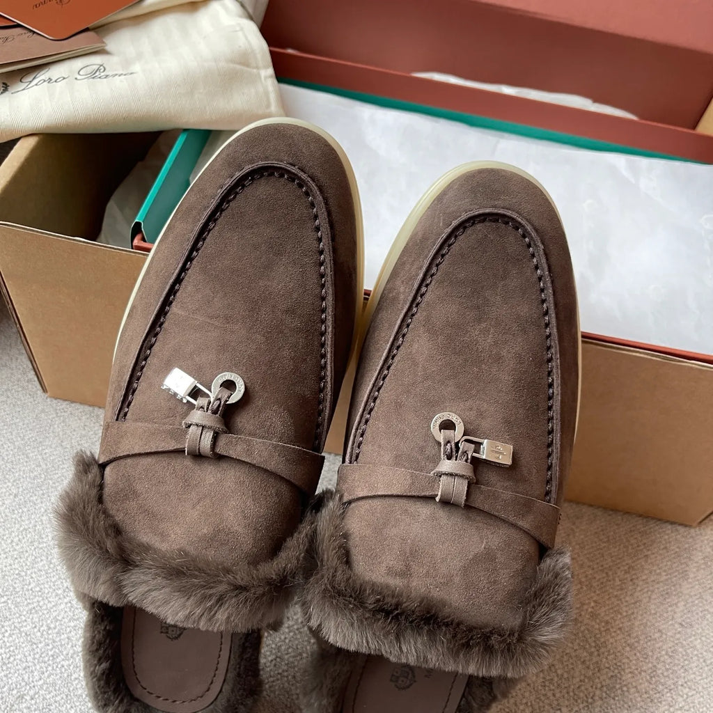 Suede Beaver Fur Slippers 281083