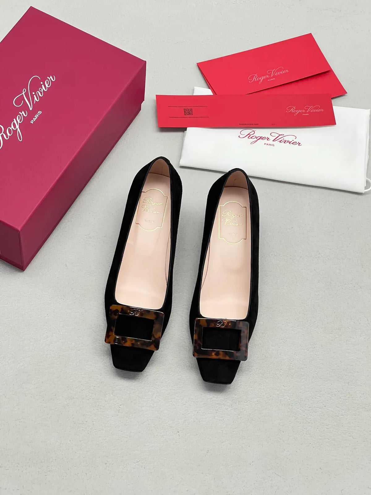 Suede Tortoiseshell Buckle Block Heels 255461