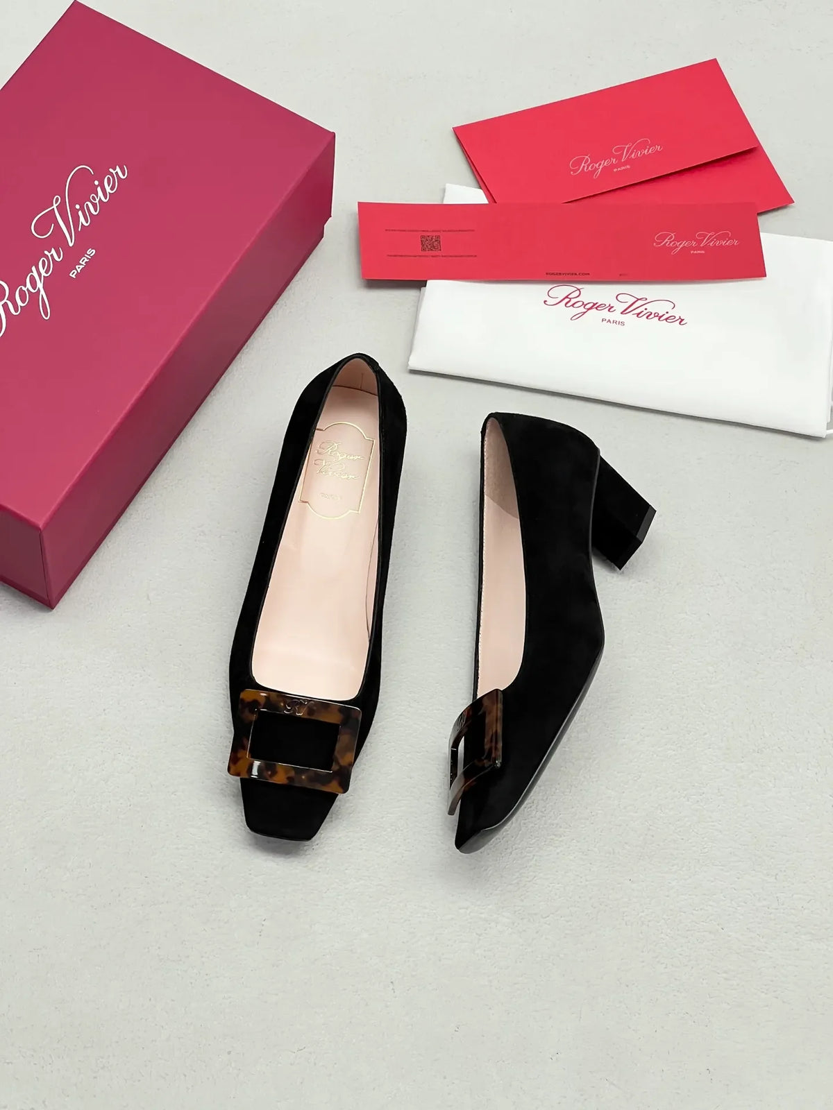 Suede Tortoiseshell Buckle Block Heels 255461