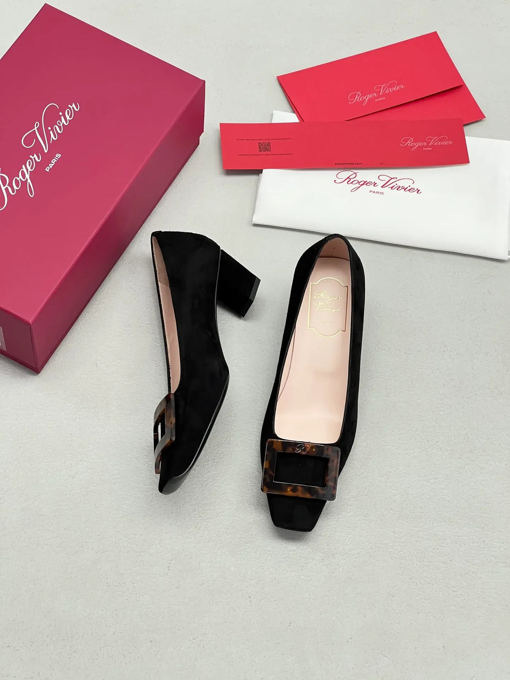 Suede Tortoiseshell Buckle Block Heels 255461