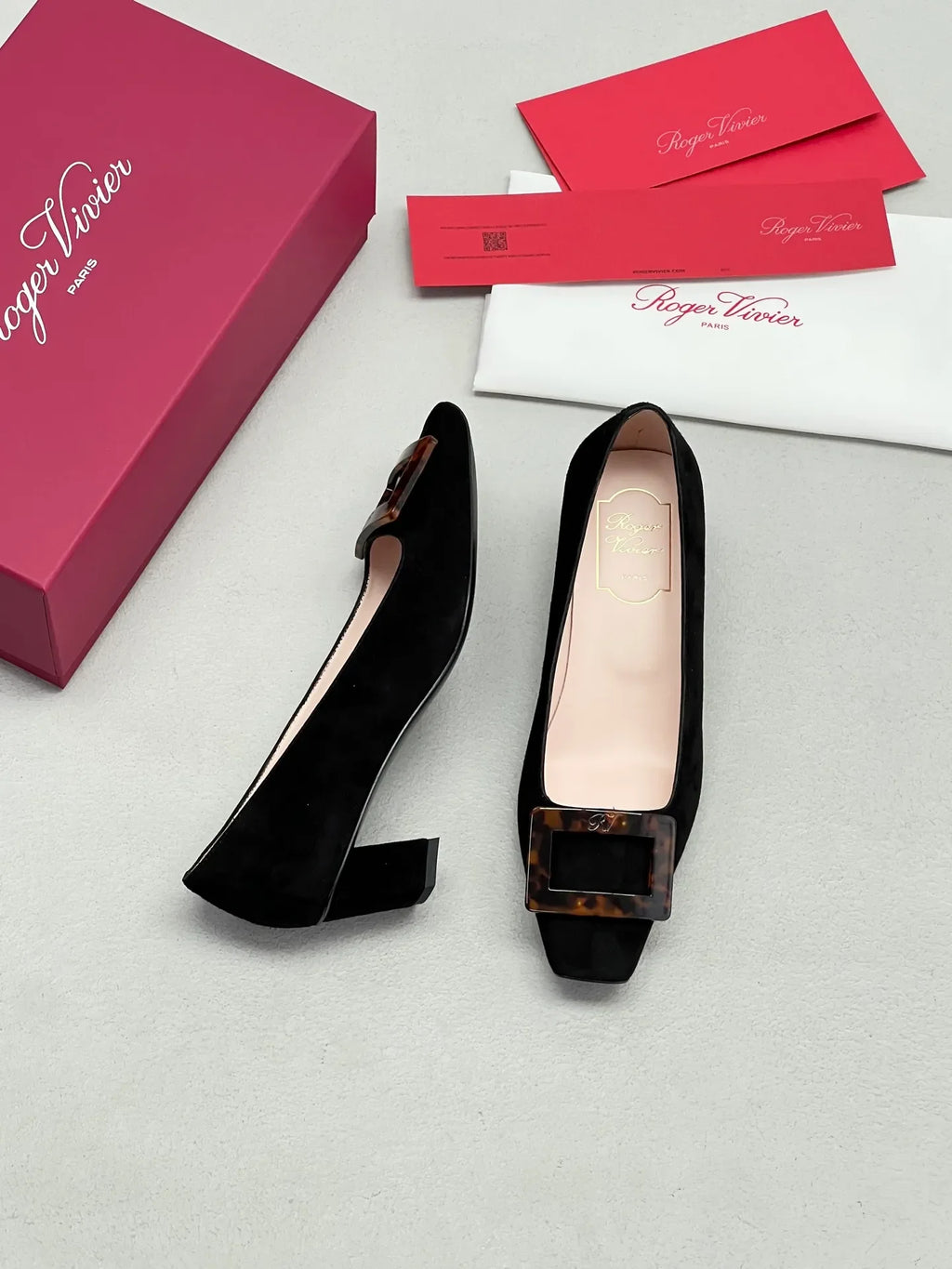 Suede Tortoiseshell Buckle Block Heels 255461