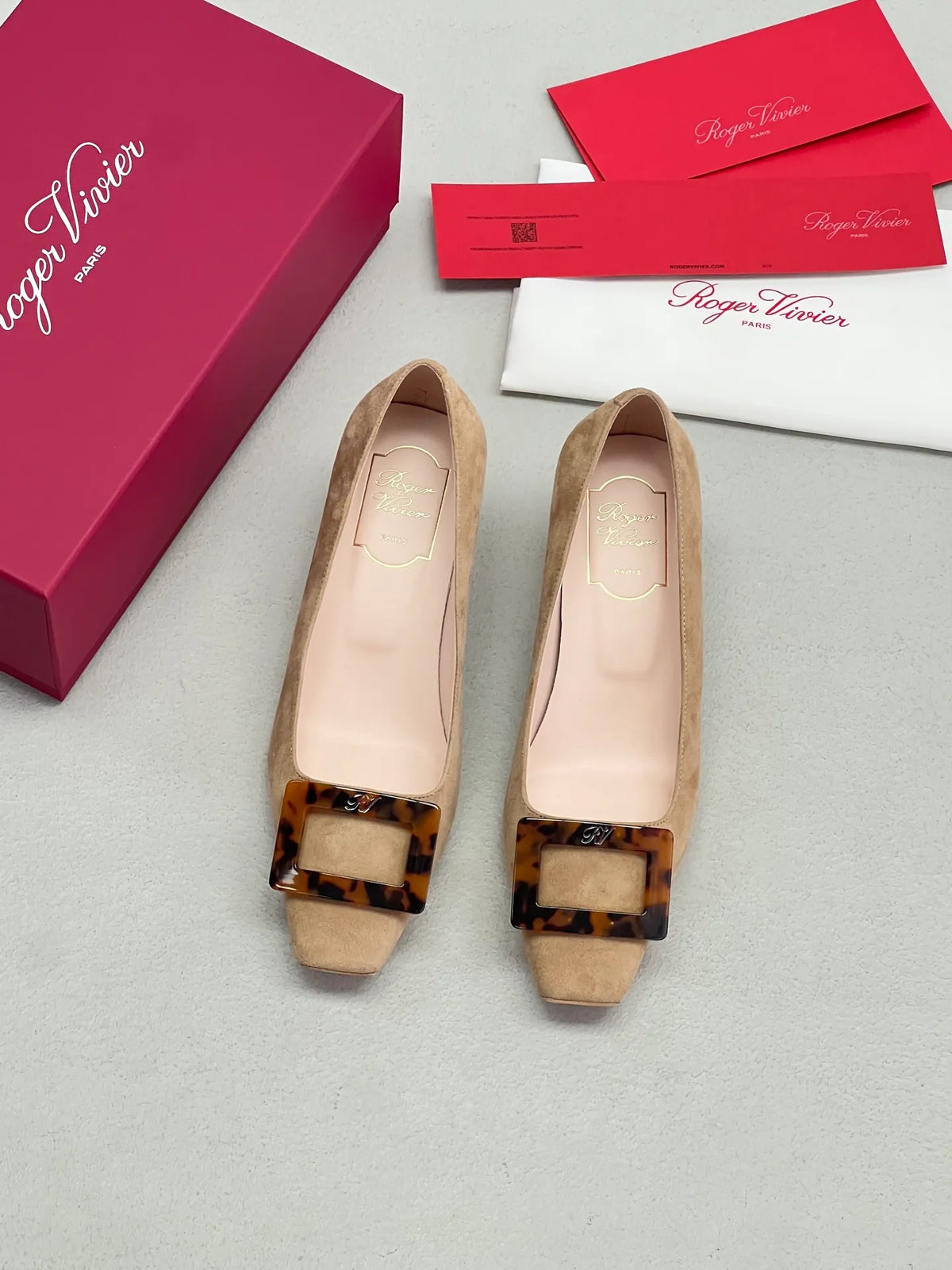 Suede Tortoiseshell Buckle Block Heels 255463