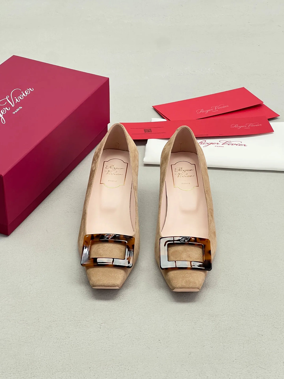 Suede Tortoiseshell Buckle Block Heels 255463
