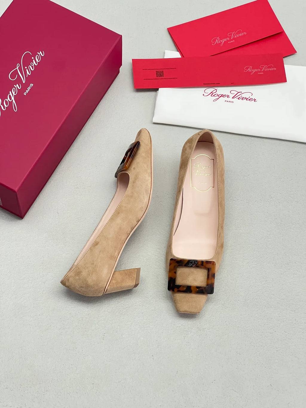 Suede Tortoiseshell Buckle Block Heels 255463