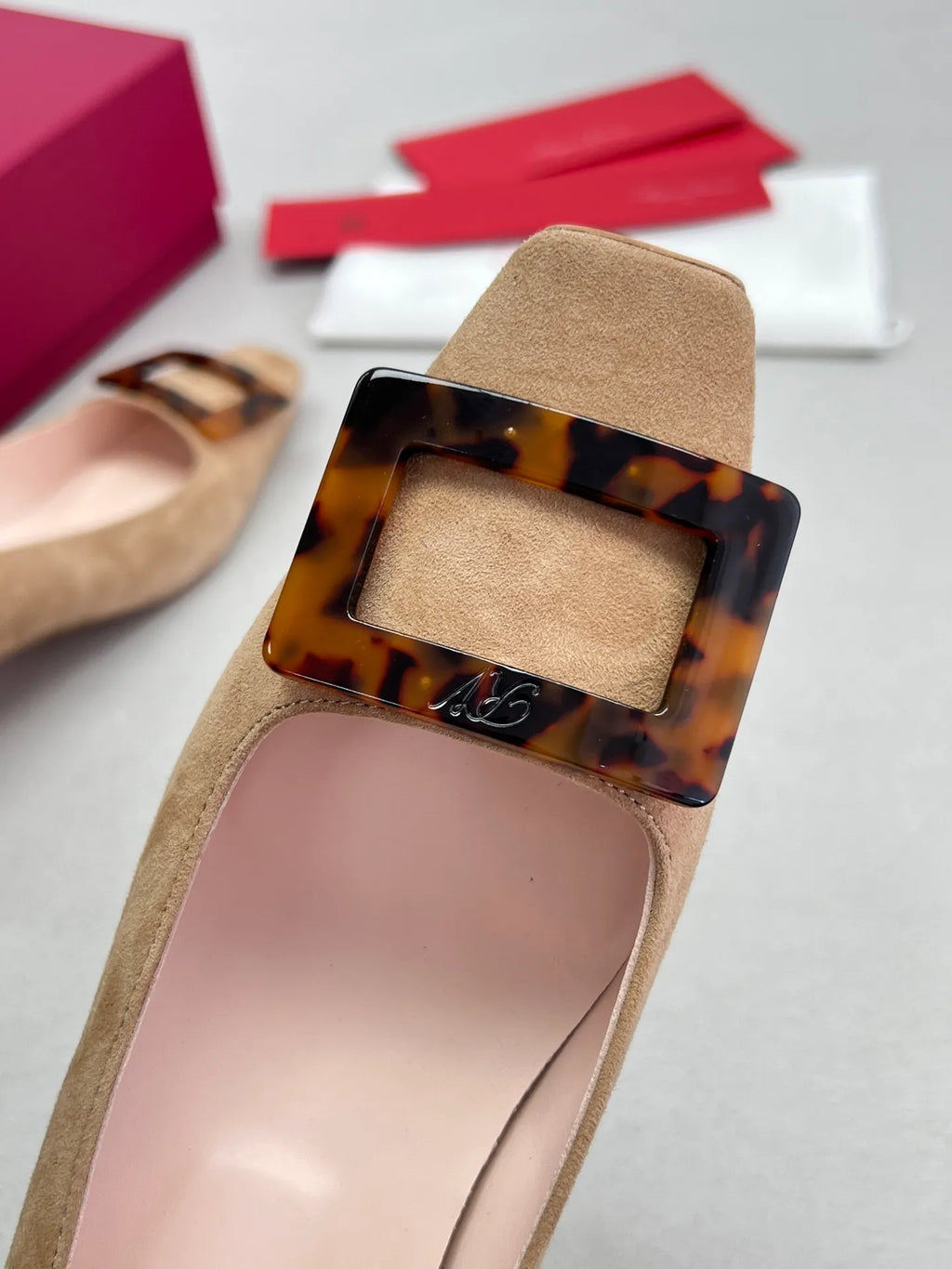Suede Tortoiseshell Buckle Block Heels 255463