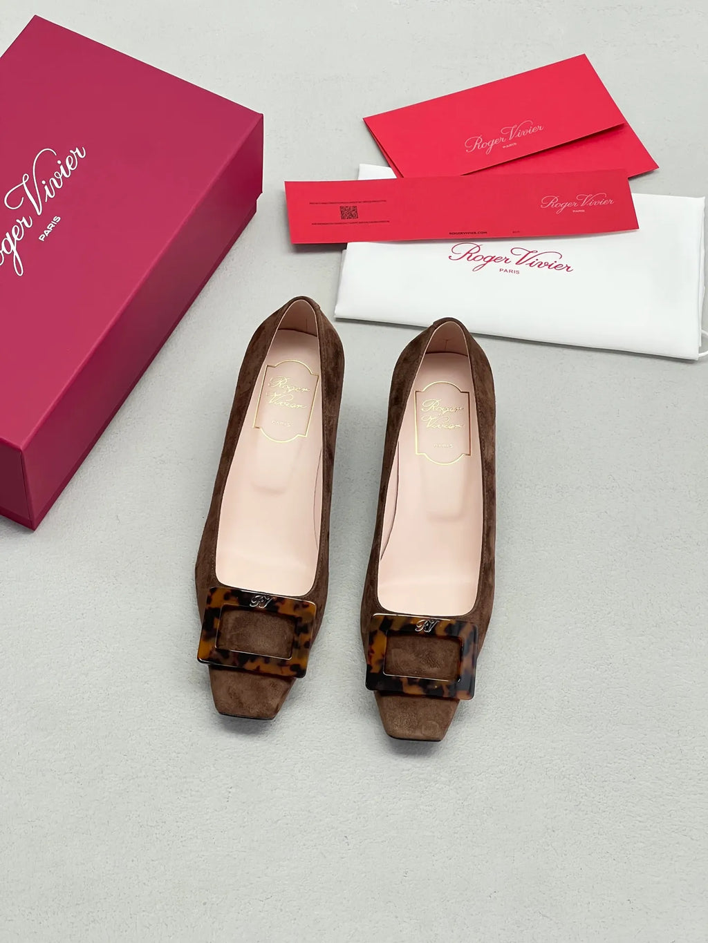 Suede Tortoiseshell Square Buckle Chunky Heels 252212