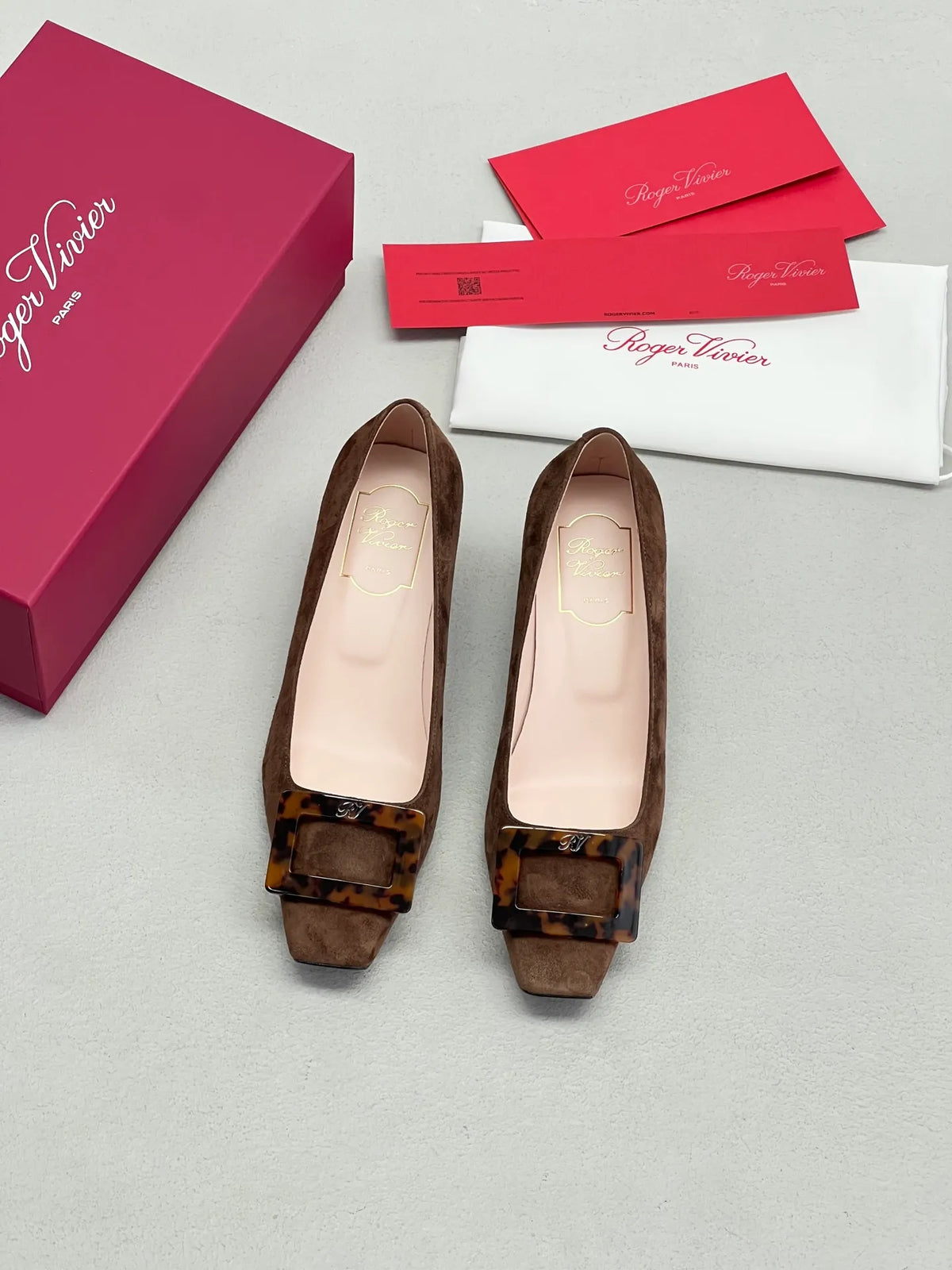 Suede Tortoiseshell Square Buckle Chunky Heels 252212