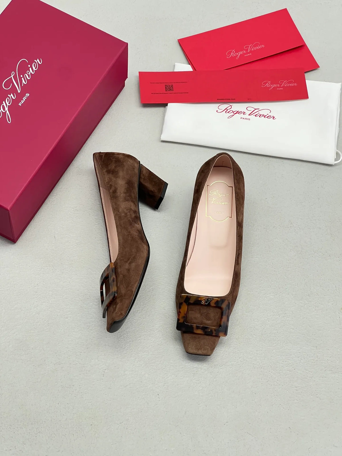 Suede Tortoiseshell Square Buckle Chunky Heels 252212