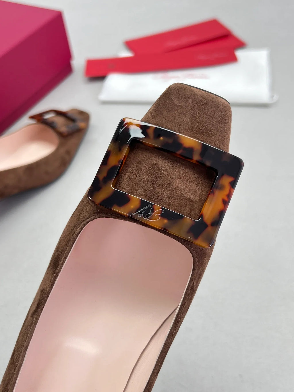 Suede Tortoiseshell Square Buckle Chunky Heels 252212