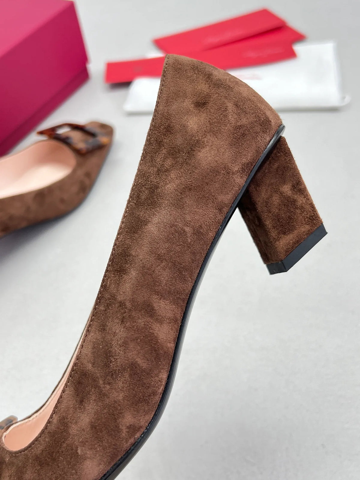 Suede Tortoiseshell Square Buckle Chunky Heels 252212