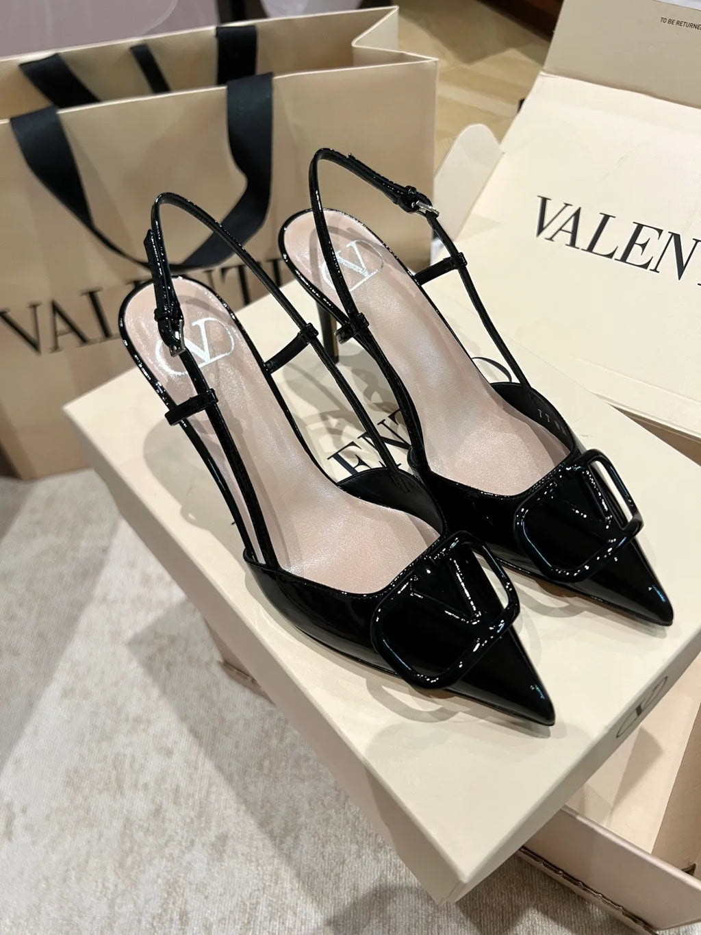 Valentino Women's Patent Leather Buckle Lace-Up Heels 3.3in