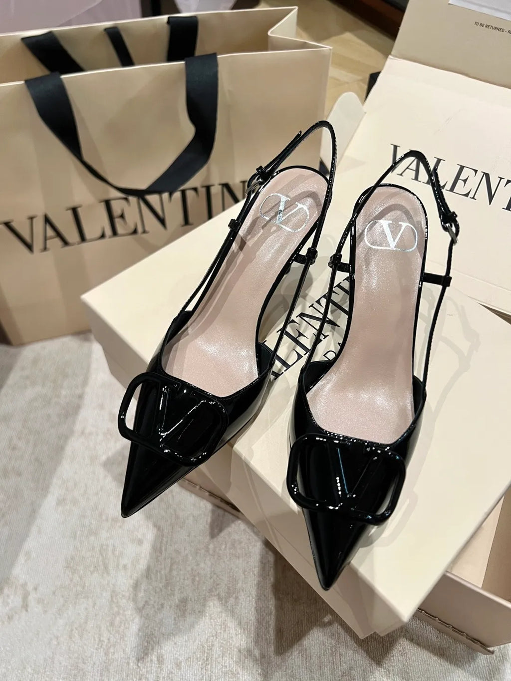 Valentino Women's Patent Leather Buckle Lace-Up Heels 3.3in