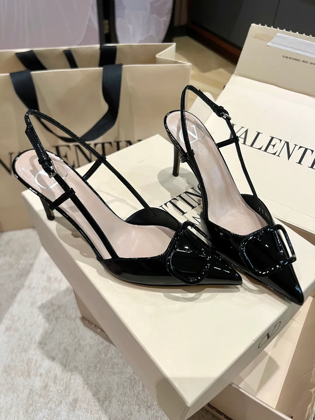 Valentino Women's Patent Leather Buckle Lace-Up Heels 3.3in