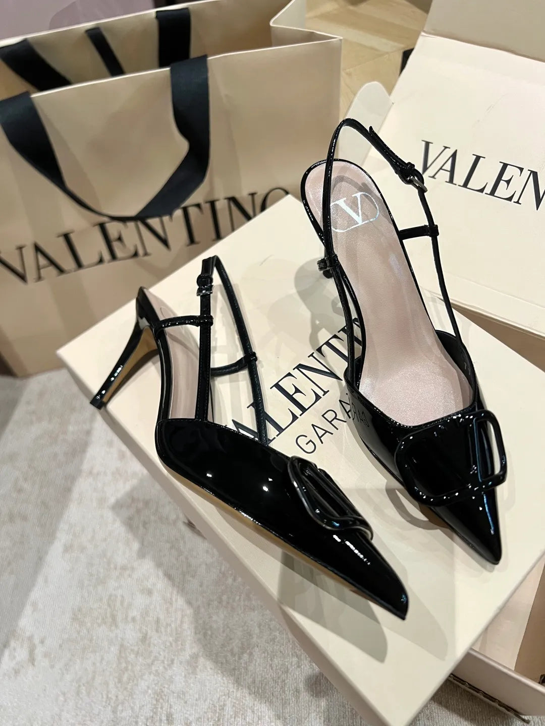 Valentino Women's Patent Leather Buckle Lace-Up Heels 3.3in