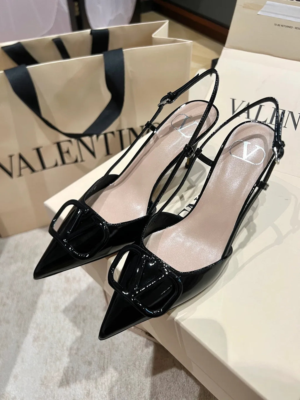 Valentino Women's Patent Leather Buckle Lace-Up Heels 3.3in