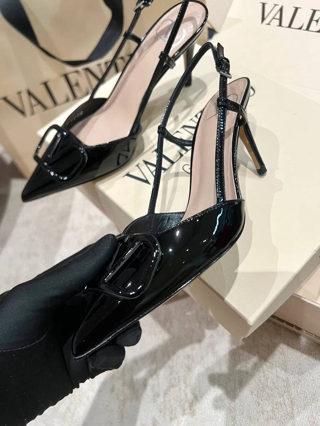 Valentino Women's Patent Leather Buckle Lace-Up Heels 3.3in