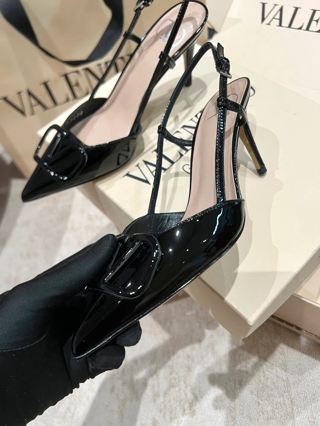 Valentino Women's Patent Leather Buckle Lace-Up Heels 3.3in