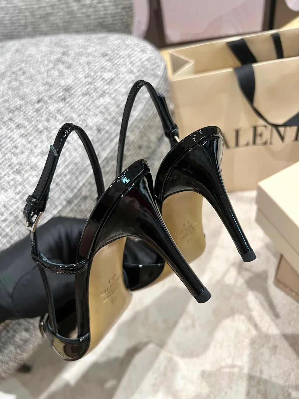 Valentino Women's Patent Leather Buckle Lace-Up Heels 3.3in