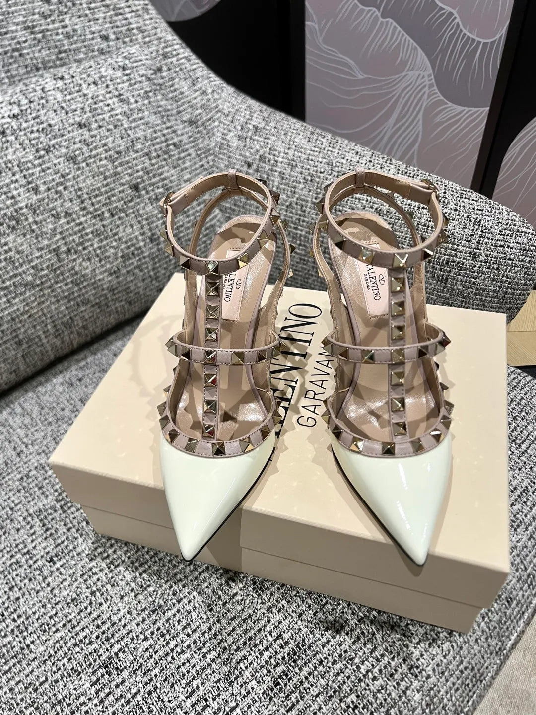 Valentino Women's Patent Leather Studded Ankle Strap Sandals 3.9in