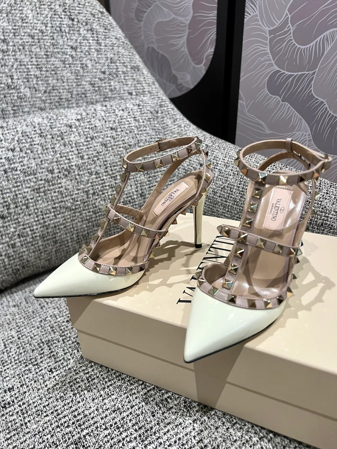 Valentino Women's Patent Leather Studded Ankle Strap Sandals 3.9in