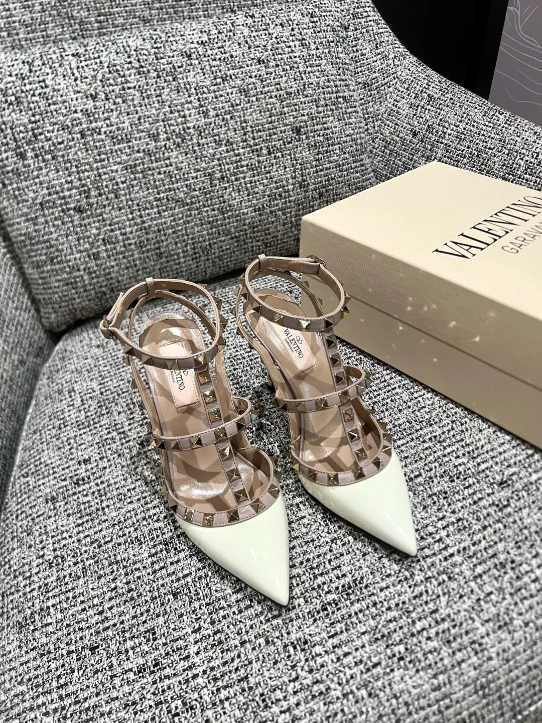Valentino Women's Patent Leather Studded Ankle Strap Sandals 3.9in