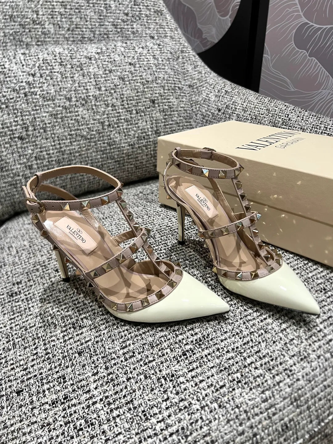Valentino Women's Patent Leather Studded Ankle Strap Sandals 3.9in