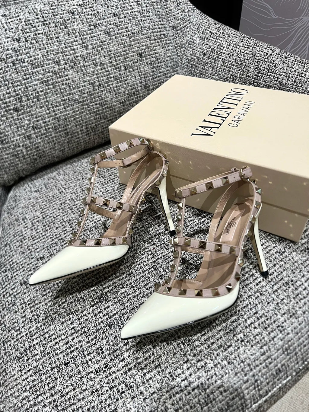 Valentino Women's Patent Leather Studded Ankle Strap Sandals 3.9in