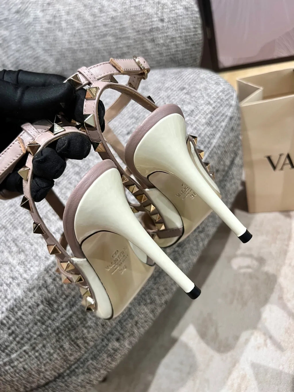 Valentino Women's Patent Leather Studded Ankle Strap Sandals 3.9in
