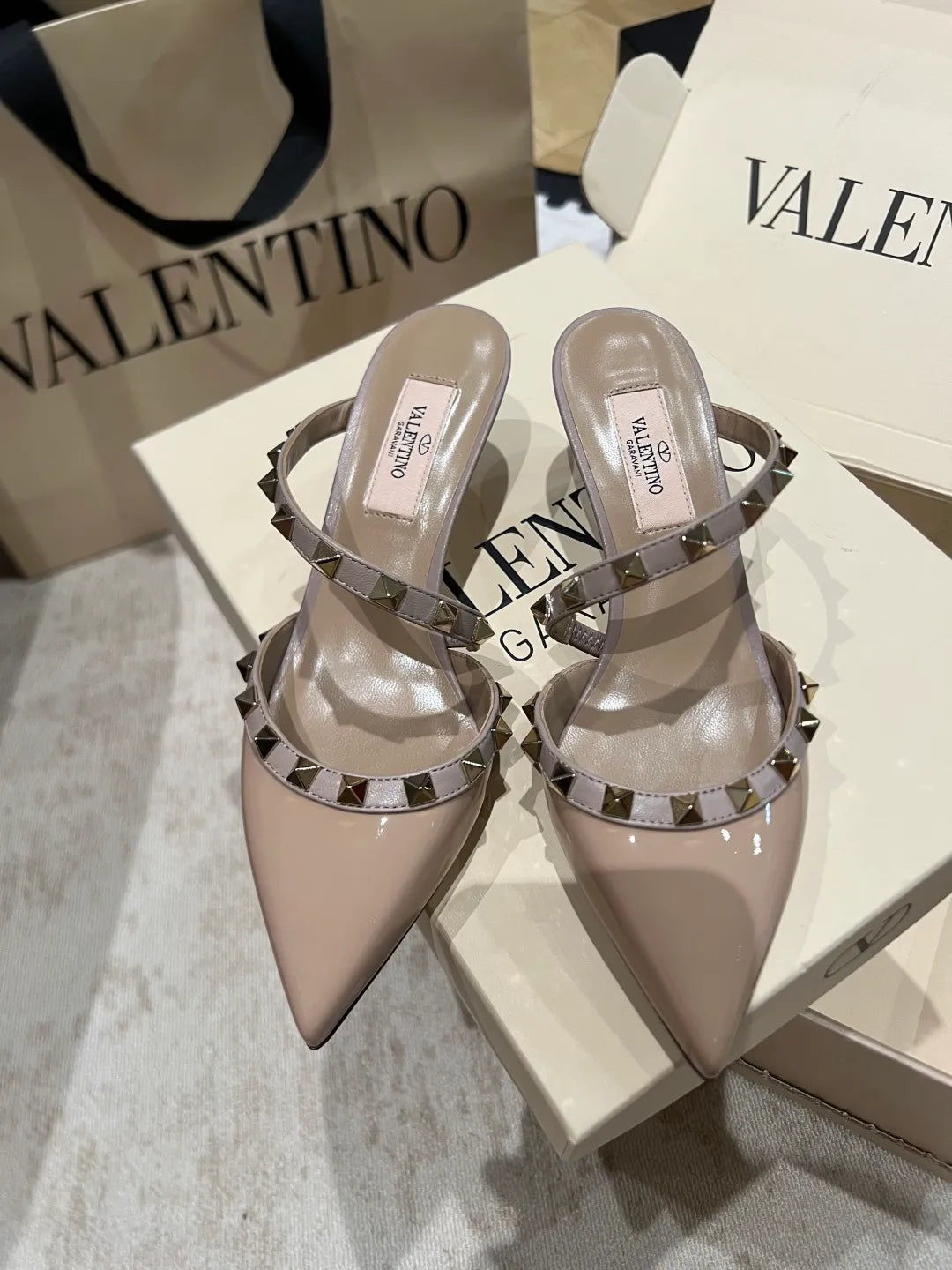Valentino Women's Patent Leather Studded Cross-Strap Heels 2in