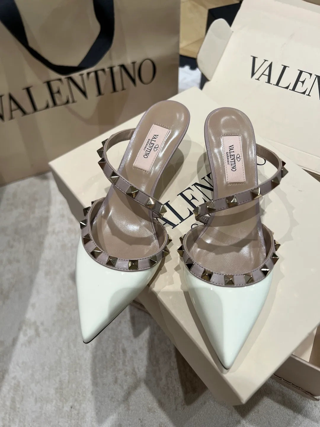 Valentino Women's Patent Leather Studded Cross-Strap Heels 2in