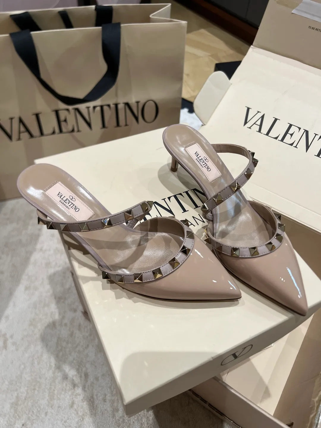 Valentino Women's Patent Leather Studded Cross-Strap Heels 2in