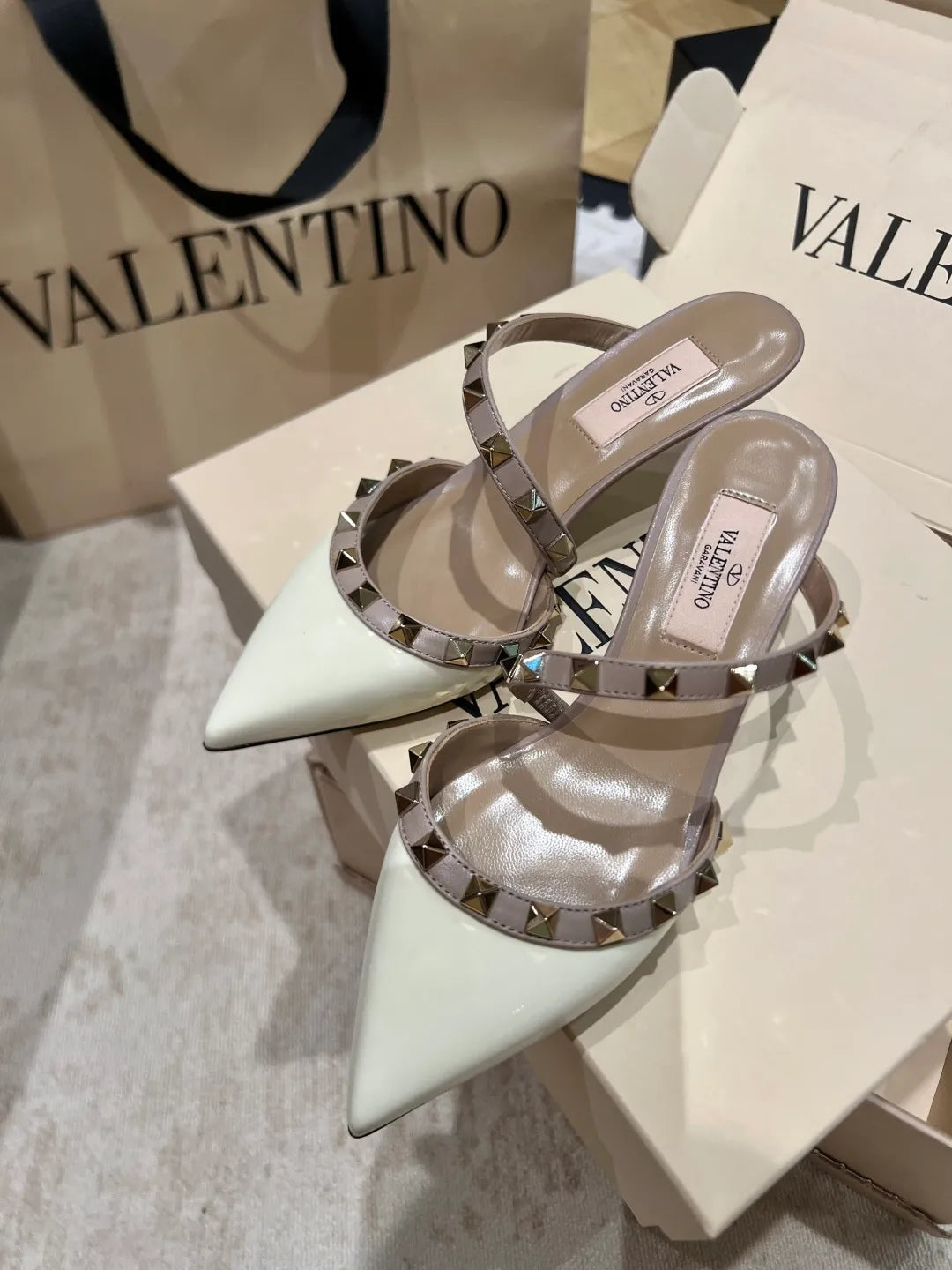 Valentino Women's Patent Leather Studded Cross-Strap Heels 2in