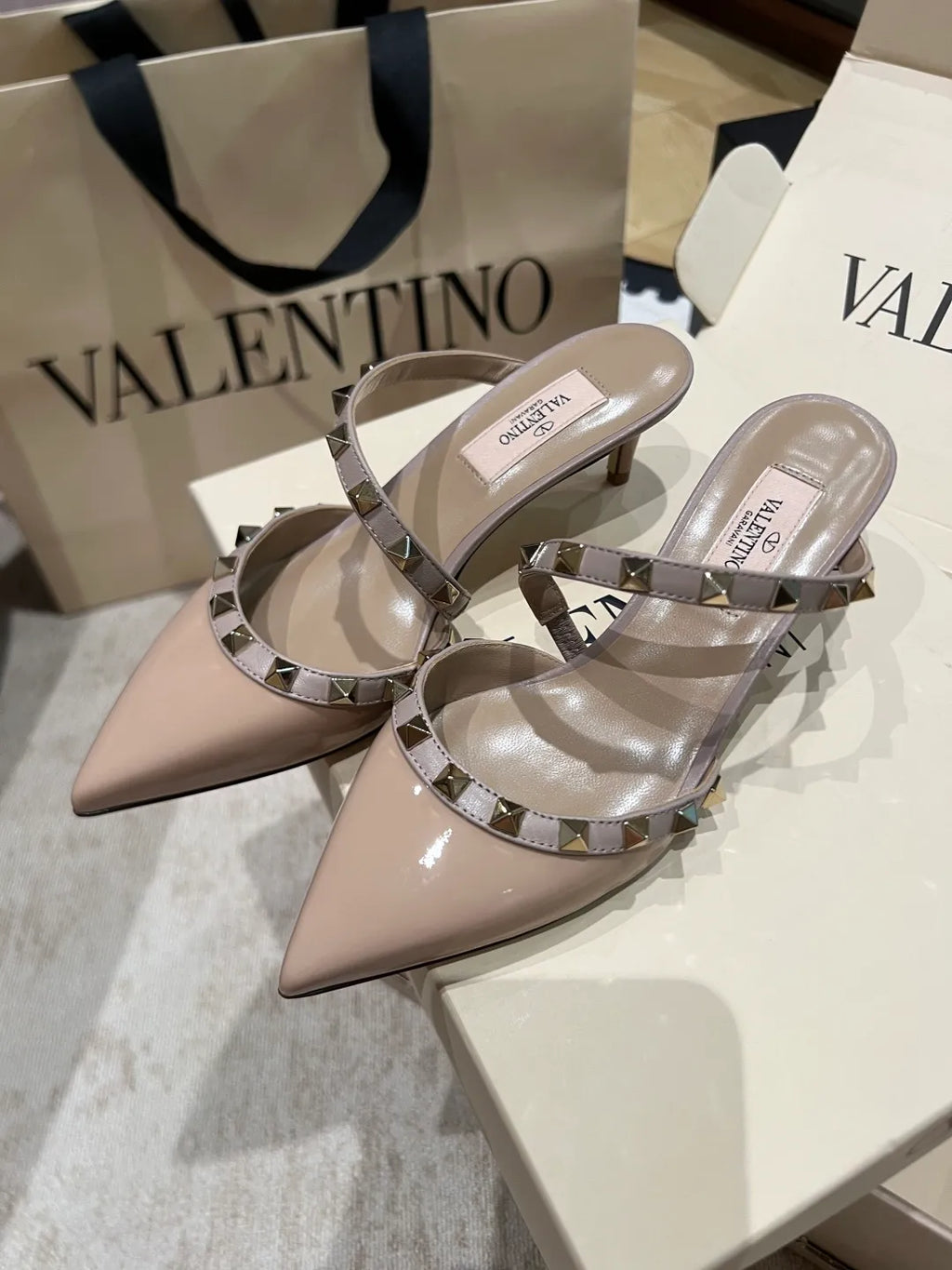 Valentino Women's Patent Leather Studded Cross-Strap Heels 2in