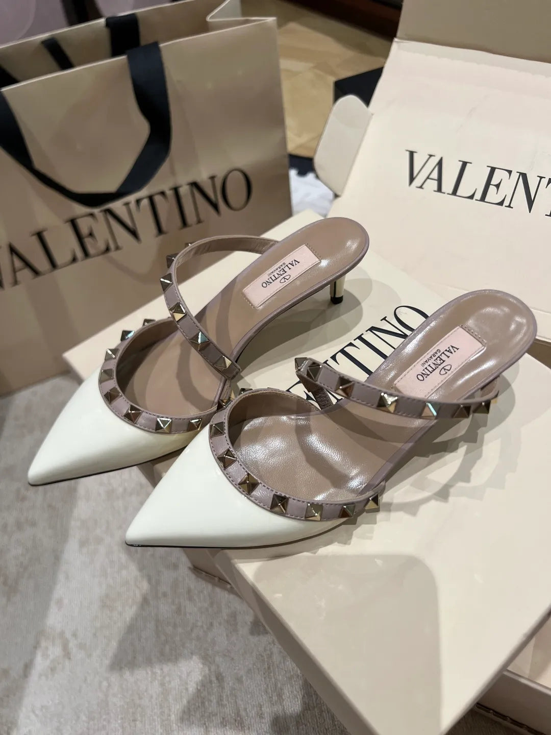 Valentino Women's Patent Leather Studded Cross-Strap Heels 2in