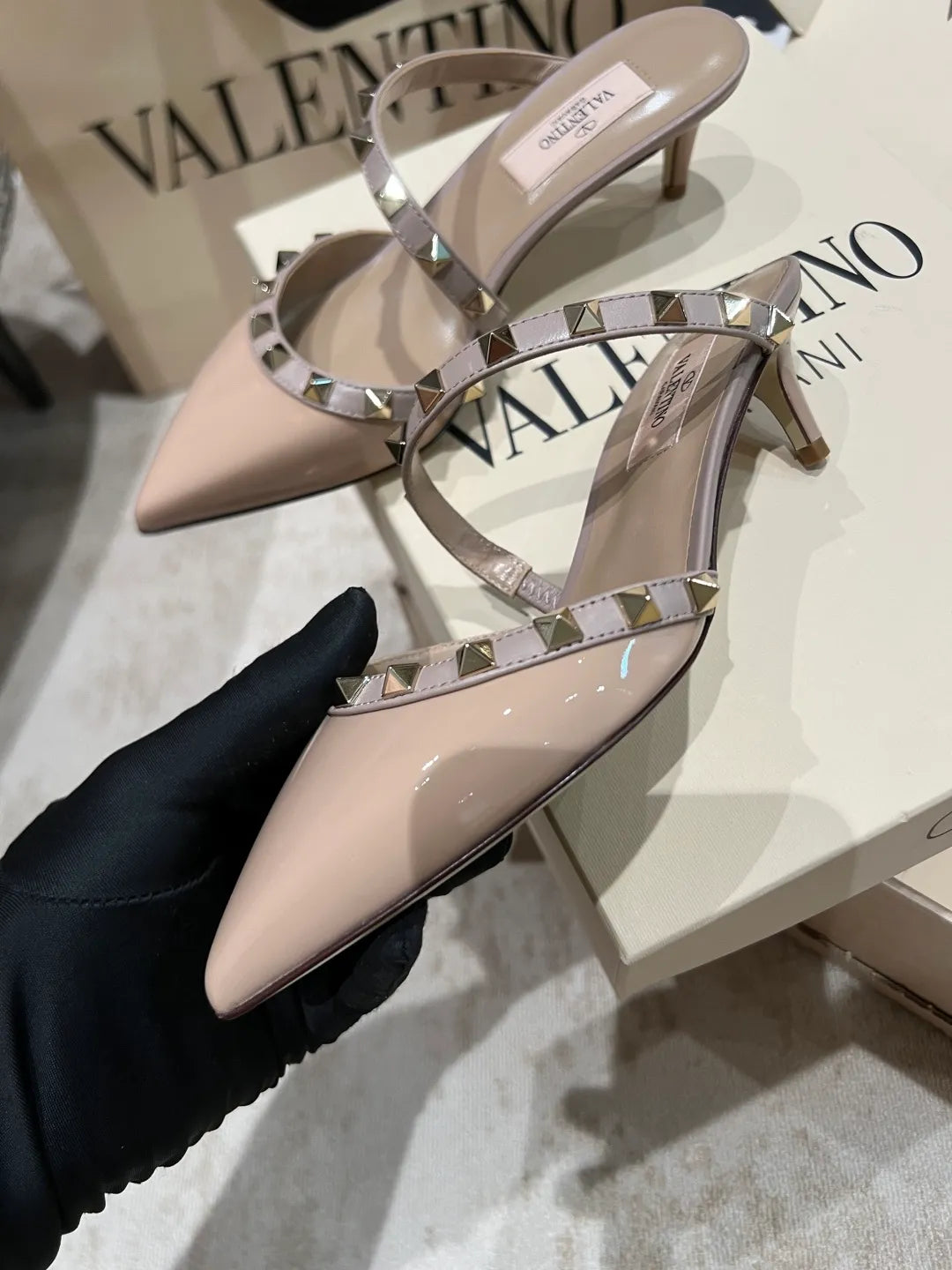 Valentino Women's Patent Leather Studded Cross-Strap Heels 2in