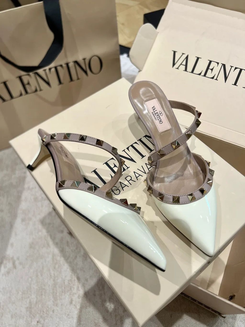 Valentino Women's Patent Leather Studded Cross-Strap Heels 2in