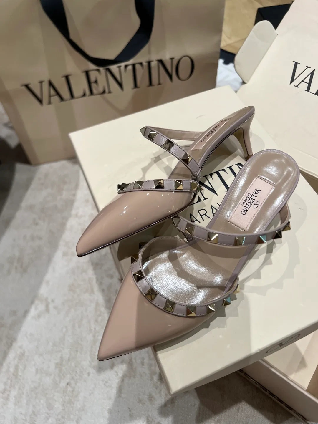 Valentino Women's Patent Leather Studded Cross-Strap Heels 2in