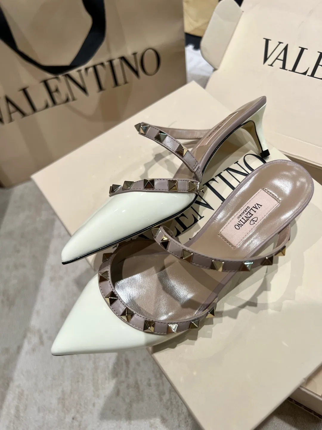 Valentino Women's Patent Leather Studded Cross-Strap Heels 2in