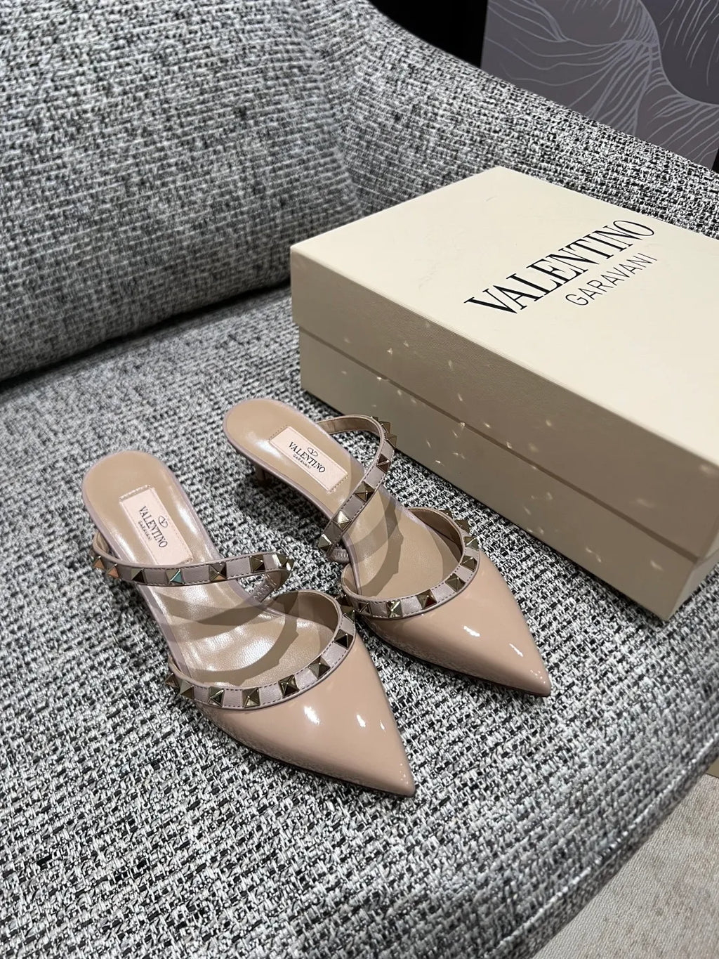 Valentino Women's Patent Leather Studded Cross-Strap Heels 2in