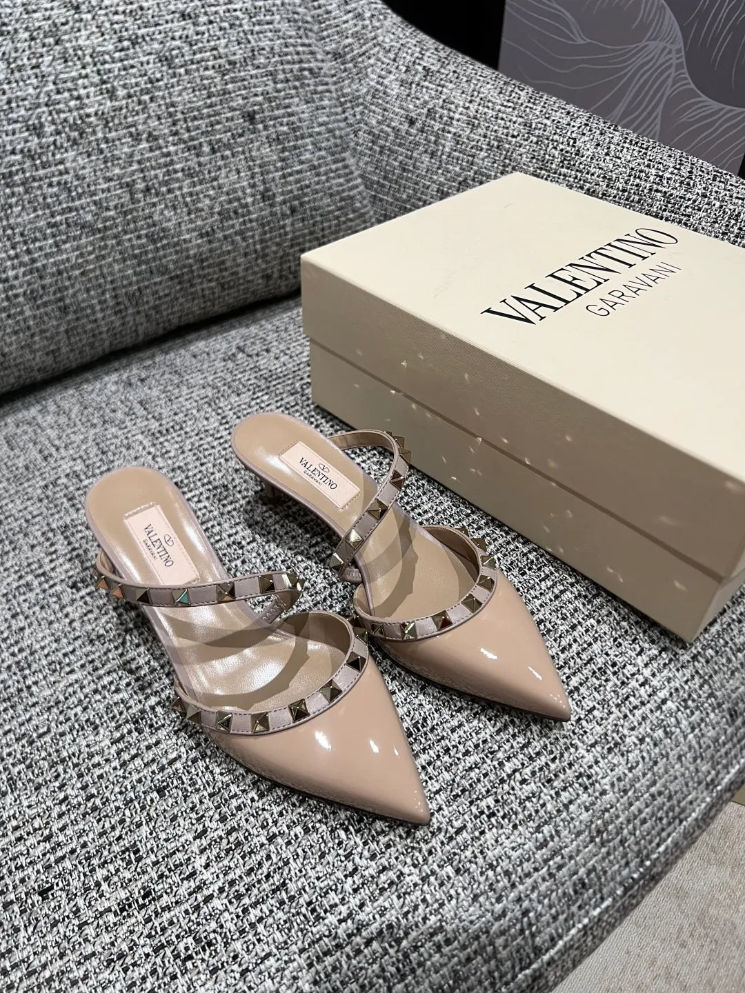 Valentino Women's Patent Leather Studded Cross-Strap Heels 2in