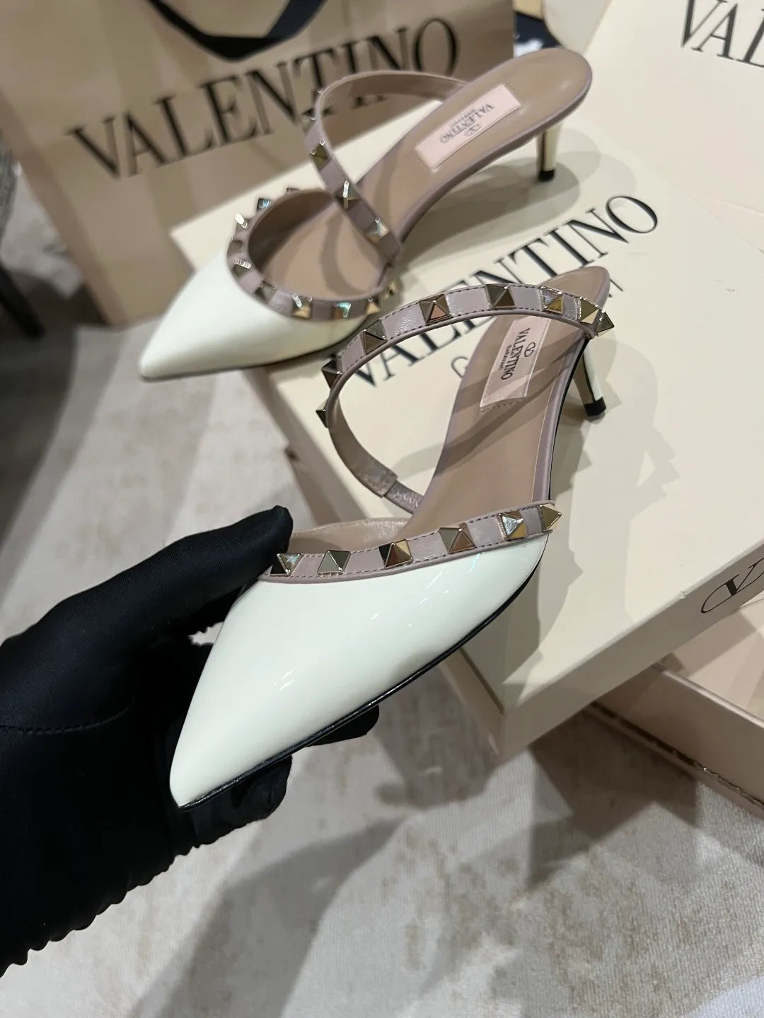 Valentino Women's Patent Leather Studded Cross-Strap Heels 2in